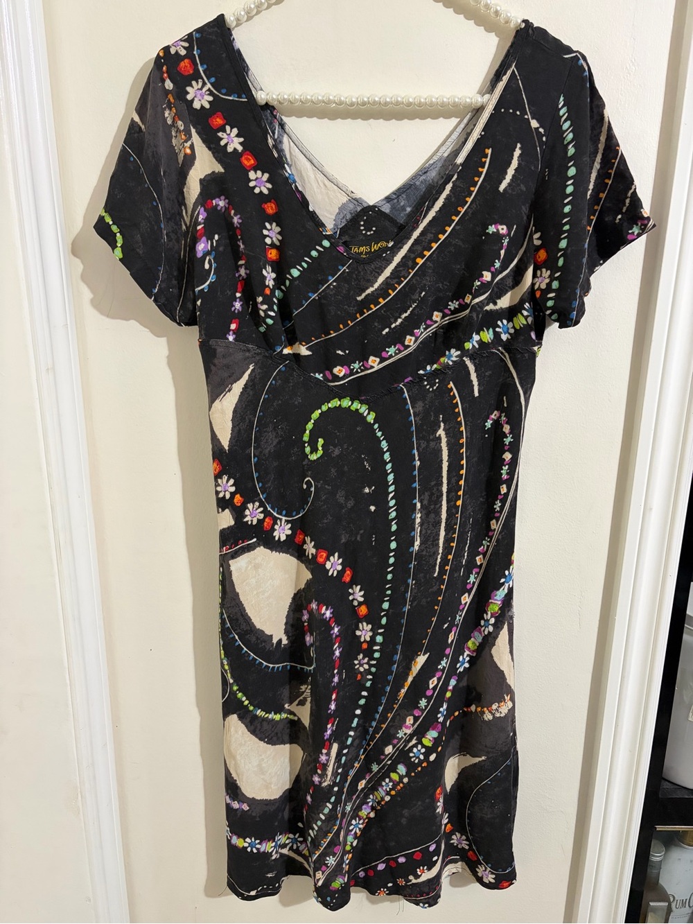 Black Floral Swirl Short Sleeve Dress